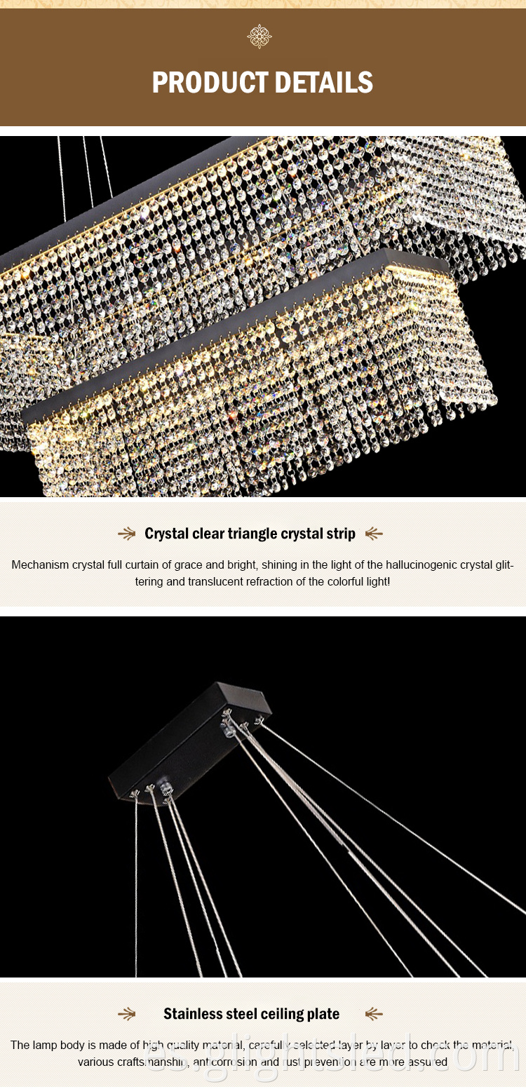 Venta directa de fábrica de buena calidad hotel moderno K9 crystal 3000k 60w lámpara colgante de araña cuadrada